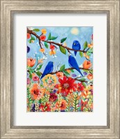 Framed Bluebird Sand Blossoms