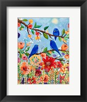 Framed Bluebird Sand Blossoms