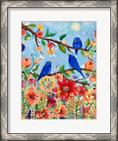 Framed Bluebird Sand Blossoms