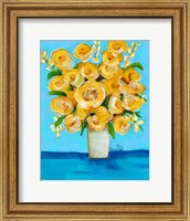 Framed Yellow Flowers on Teal