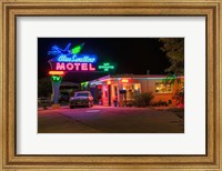 Framed Neon Blue Swallow Motel