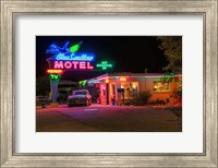 Framed Neon Blue Swallow Motel