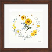 Framed 'Bees and Blooms Flowers V with Wreath' border=