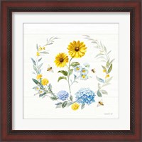 Framed 'Bees and Blooms Flowers IV with Wreath' border=