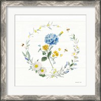 Framed 'Bees and Blooms Flowers III with Wreath' border=