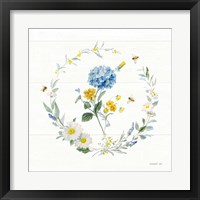 Framed 'Bees and Blooms Flowers III with Wreath' border=