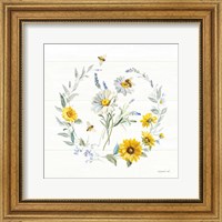 Framed 'Bees and Blooms Flowers II with Wreath' border=