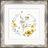 Framed 'Bees and Blooms Flowers II with Wreath' border=