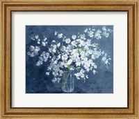 Framed Fresh White Bouquet Dark Blue