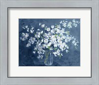 Framed Fresh White Bouquet Dark Blue