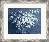 Framed Fresh White Bouquet Dark Blue