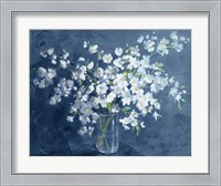 Framed Fresh White Bouquet Dark Blue