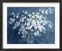 Framed Fresh White Bouquet Dark Blue