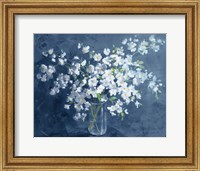 Framed Fresh White Bouquet Dark Blue