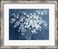 Framed Fresh White Bouquet Dark Blue