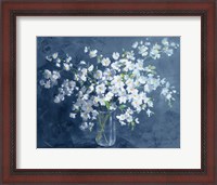 Framed Fresh White Bouquet Dark Blue