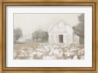 Framed White Barn Meadow Neutral Crop