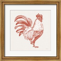 Framed Cottage Rooster I Red