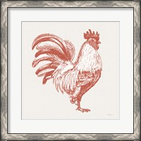 Framed Cottage Rooster I Red