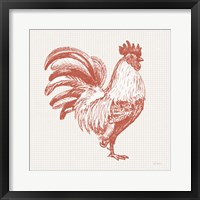 Framed Cottage Rooster I Red