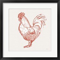 Framed Cottage Rooster II Red