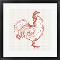 Cottage Rooster III Red Framed Print