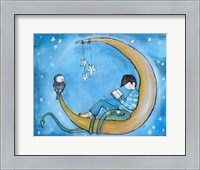 Framed Boy Reading On Moon