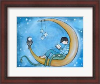 Framed Boy Reading On Moon