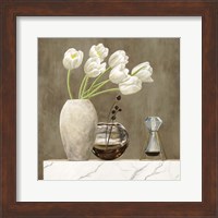 Framed Floral Setting on White Marble I