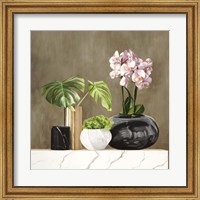 Framed Floral Setting on White Marble II