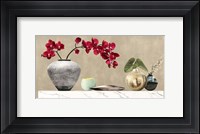 Framed Red Orchids on White Marble