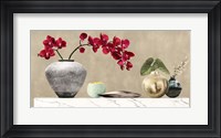 Framed Red Orchids on White Marble