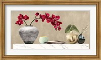 Framed Red Orchids on White Marble