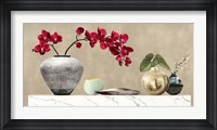 Framed Red Orchids on White Marble