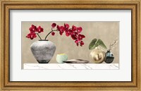 Framed Red Orchids on White Marble