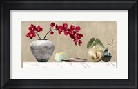 Framed Red Orchids on White Marble