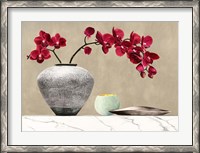 Framed Red Orchids on White Marble (detail)