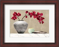 Framed Red Orchids on White Marble (detail)