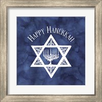 Framed 'Festival of Lights Blue III-Happy Hanukkah' border=