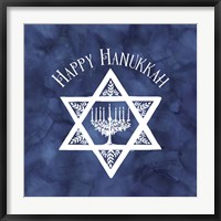 Framed Festival of Lights Blue III-Happy Hanukkah