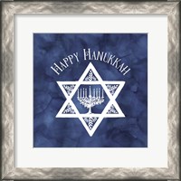 Framed Festival of Lights Blue III-Happy Hanukkah