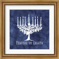 Framed 'Festival of Lights Blue IV-Menorah' border=