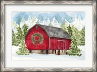 Framed Christmas Barn Landscape I