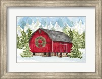 Framed Christmas Barn Landscape I