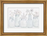 Framed Peaceful Petals I Blue Gray