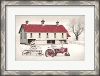 Framed Red and White Christmas Barn