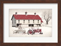 Framed Red and White Christmas Barn