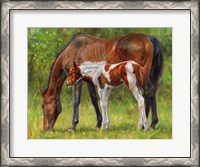 Framed Horse And Foal Grazing