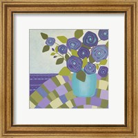 Framed Blue Vase, Purple Flowers