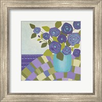 Framed Blue Vase, Purple Flowers